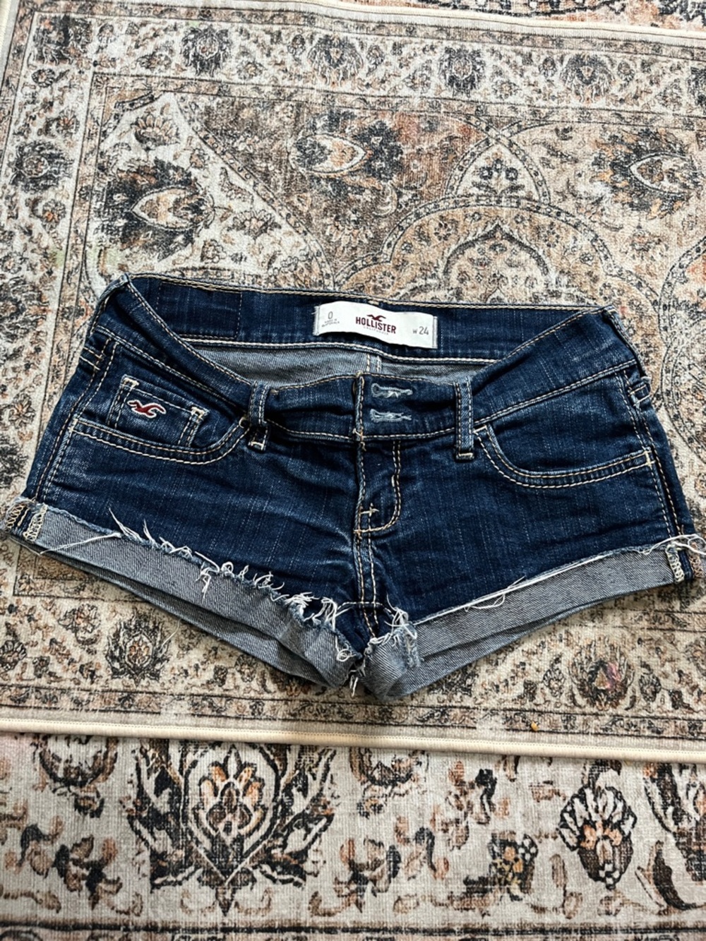 Hollister Women's Dark Blue Denim Frayed Cutoff Shorts